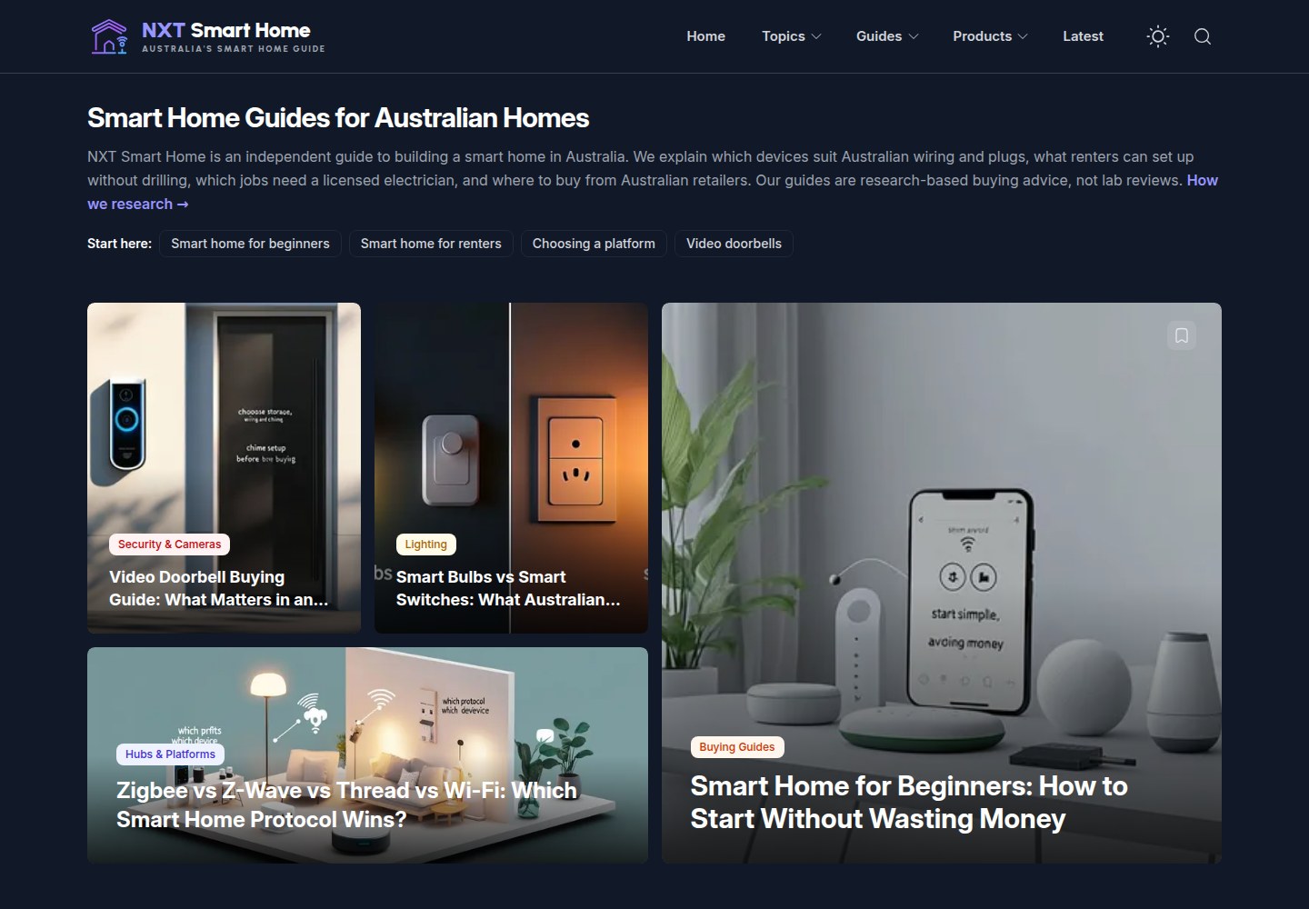 Screenshot of the live NXT Smart Home website