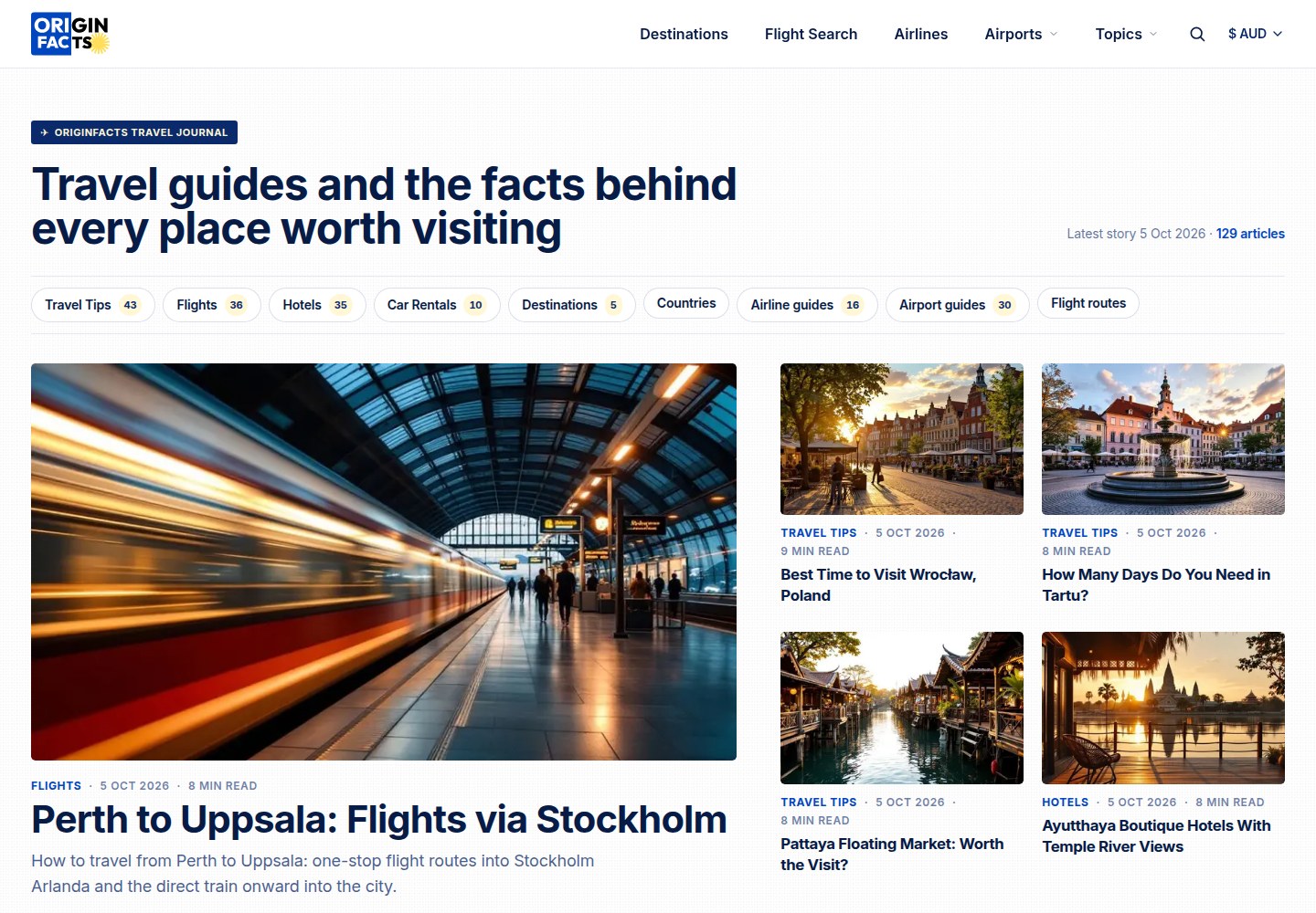 Screenshot of the live OriginFacts website