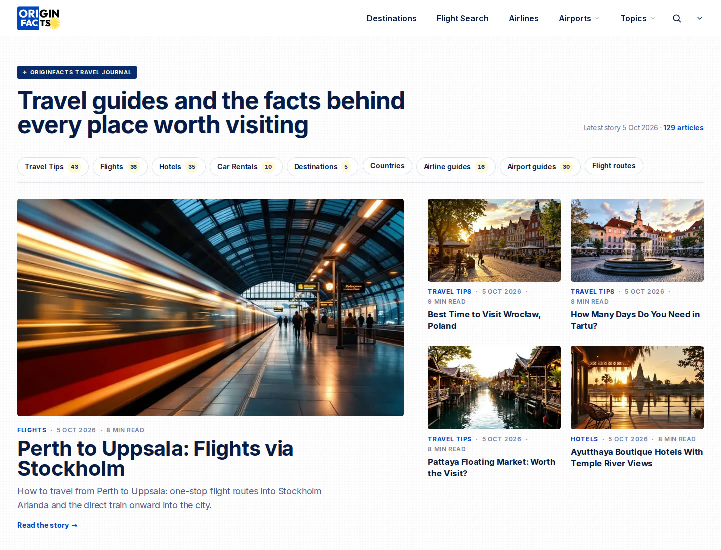 OriginFacts travel engine platform live screenshot